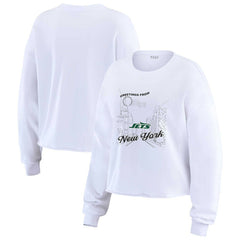 New York Jets WEAR by Erin Andrews Women's Postcard Cropped Long Sleeve Top White - NFL