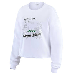 New York Jets WEAR by Erin Andrews Women's Postcard Cropped Long Sleeve Top White - NFL