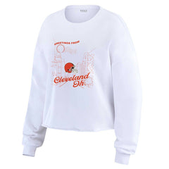 Cleveland Browns WEAR by Erin Andrews Women's Postcard Cropped Long Sleeve Top White - NFL