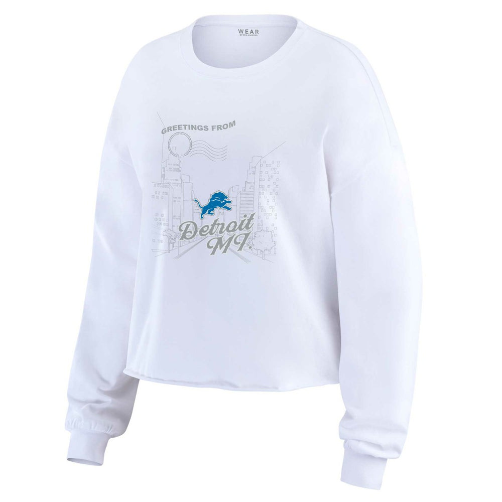 Detroit Lions WEAR by Erin Andrews Women's Postcard Cropped Long Sleeve Top White - NFL