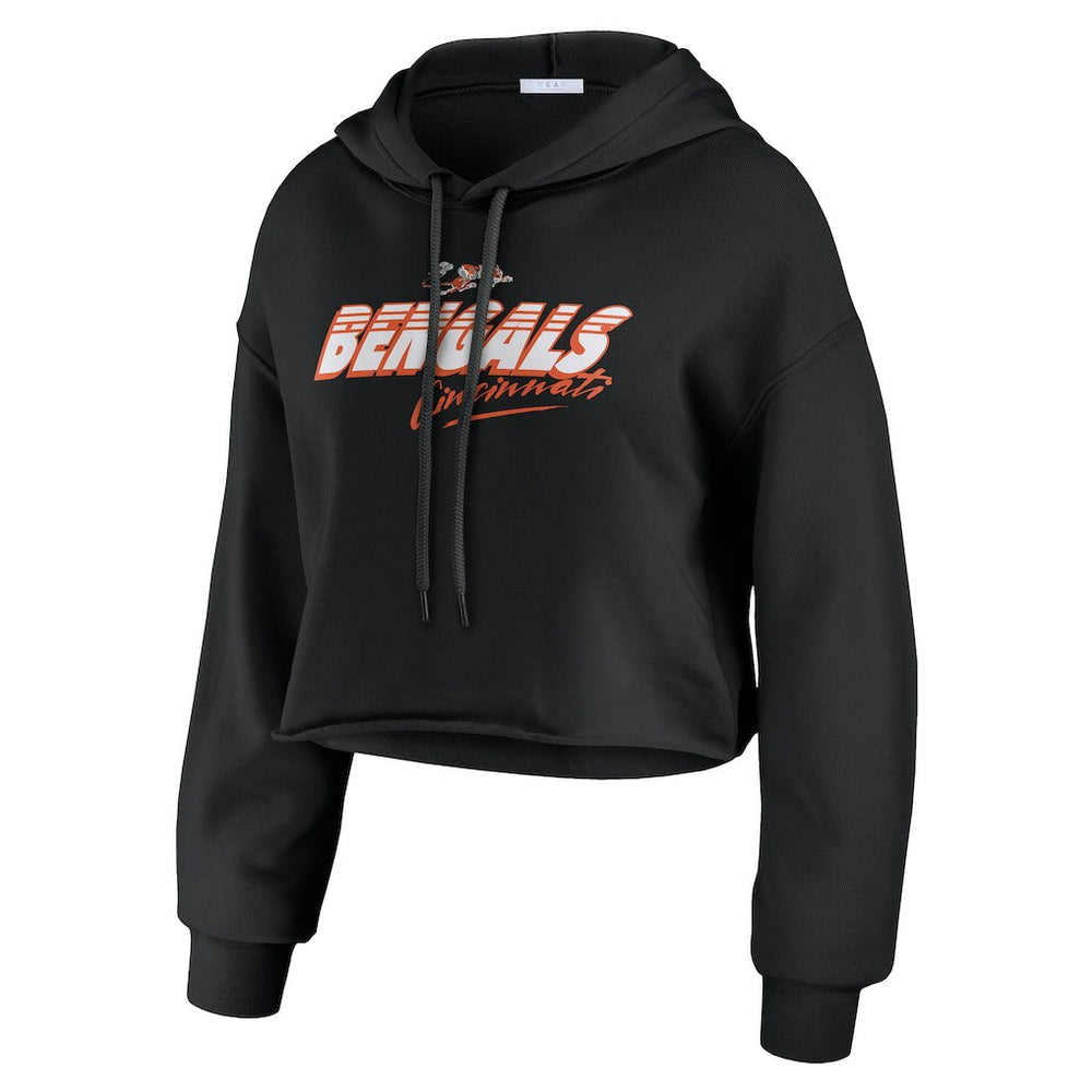 Cincinnati Bengals WEAR by Erin Andrews Women's Prime Cropped Pullover Hoodie Black - NFL