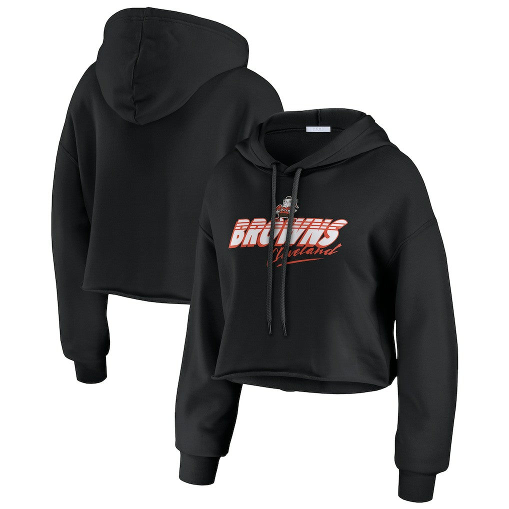 Cleveland Browns WEAR by Erin Andrews Women's Prime Cropped Pullover Hoodie Black - NFL