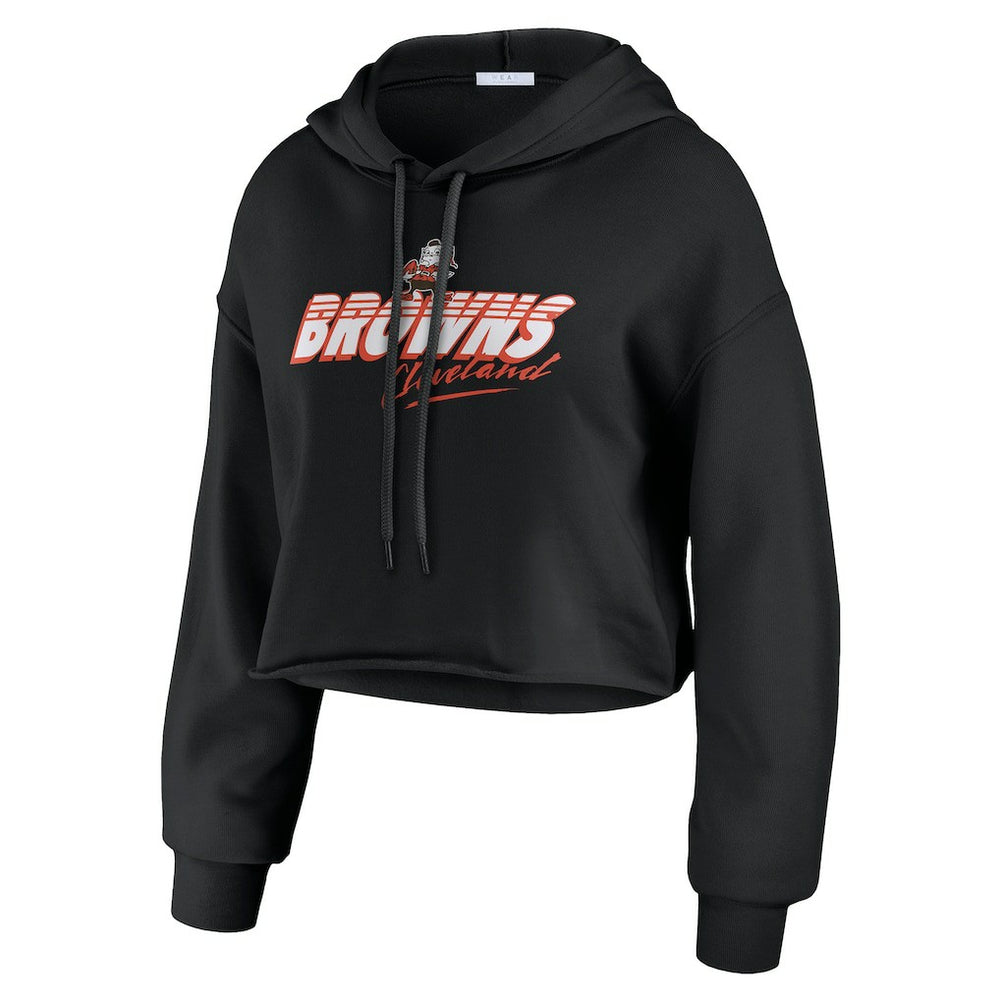 Cleveland Browns WEAR by Erin Andrews Women's Prime Cropped Pullover Hoodie Black - NFL