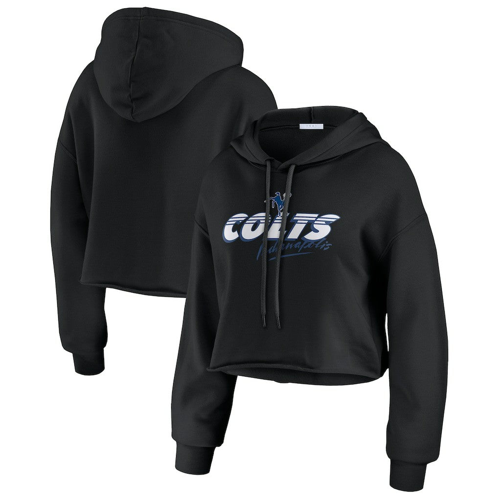 Indianapolis Colts WEAR by Erin Andrews Women's Prime Cropped Pullover Hoodie Black - NFL