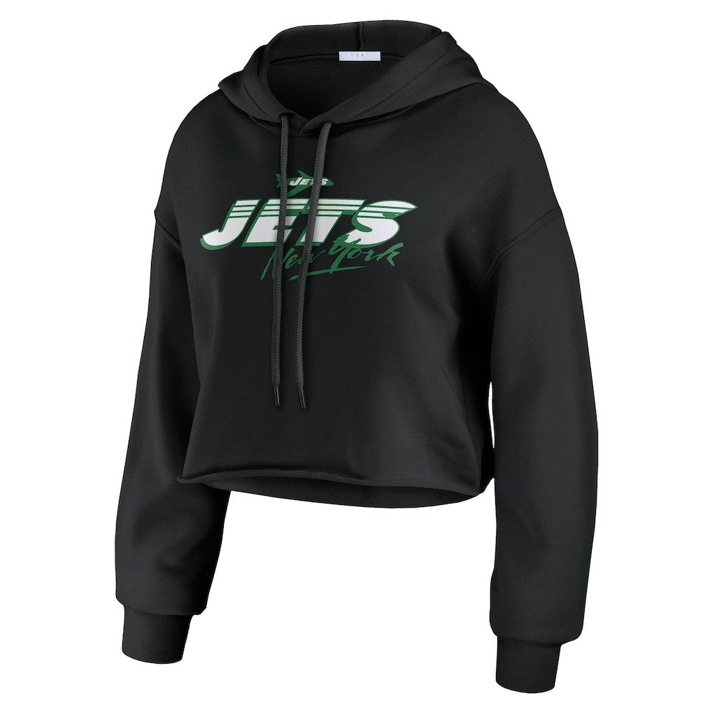 New York Jets WEAR by Erin Andrews Women's Prime Cropped Pullover Hoodie Black - NFL