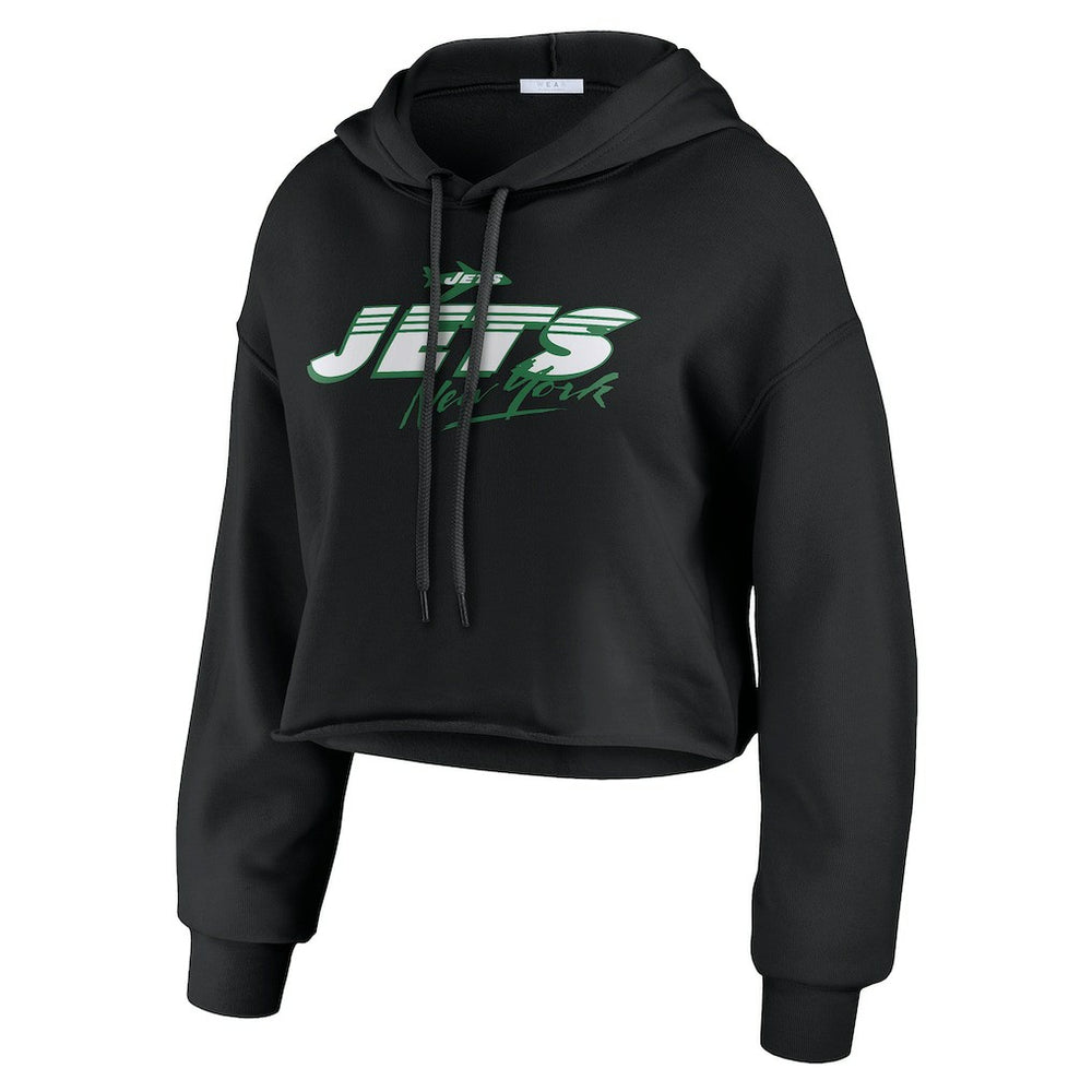 New York Jets WEAR by Erin Andrews Women's Prime Cropped Pullover Hoodie Black - NFL