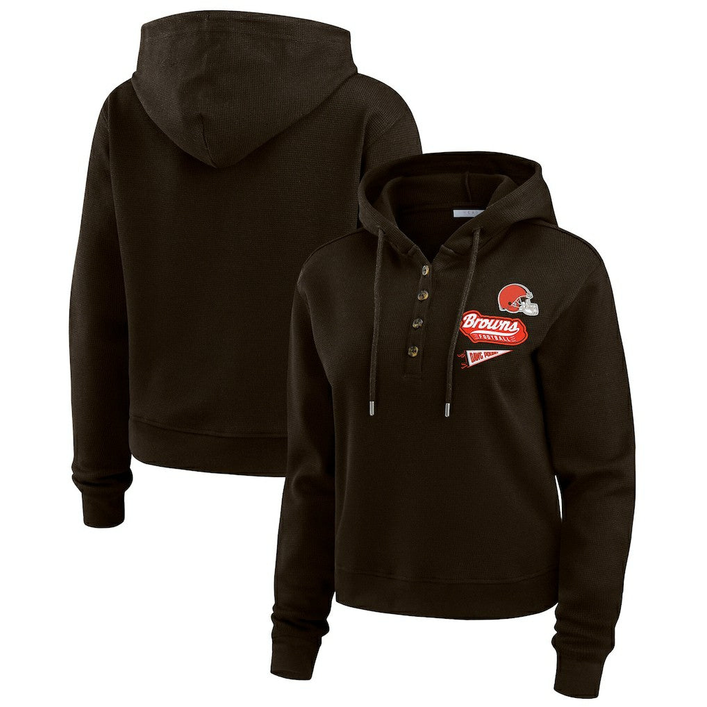 Cleveland Browns WEAR by Erin Andrews Women's Waffle-Knit Pullover Hoodie Brown - NFL