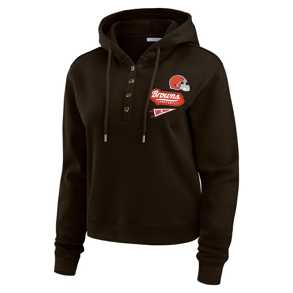 Cleveland Browns WEAR by Erin Andrews Women's Waffle-Knit Pullover Hoodie Brown - NFL