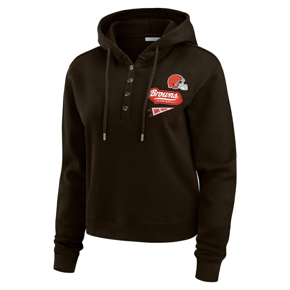 Cleveland Browns WEAR by Erin Andrews Women's Waffle-Knit Pullover Hoodie Brown - NFL