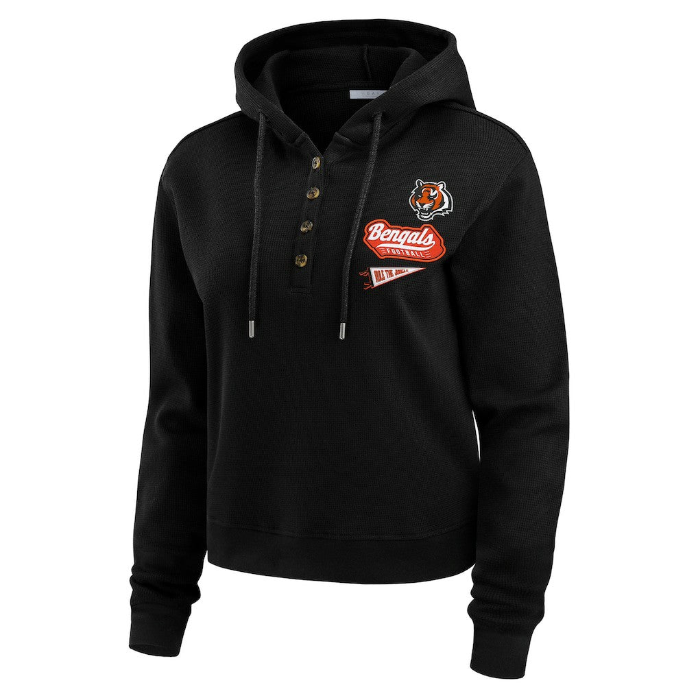 Cincinnati Bengals WEAR by Erin Andrews Women's Waffle-Knit Pullover Hoodie Black - NFL
