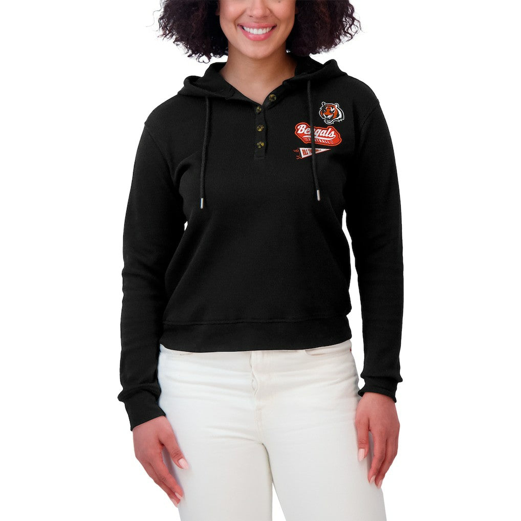 Cincinnati Bengals WEAR by Erin Andrews Women's Waffle-Knit Pullover Hoodie Black - NFL