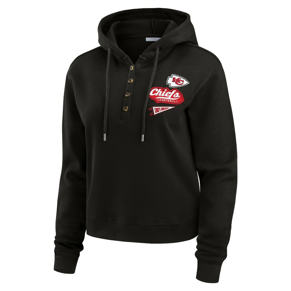 Kansas City Chiefs WEAR by Erin Andrews Women's Waffle-Knit Pullover Hoodie Black - NFL