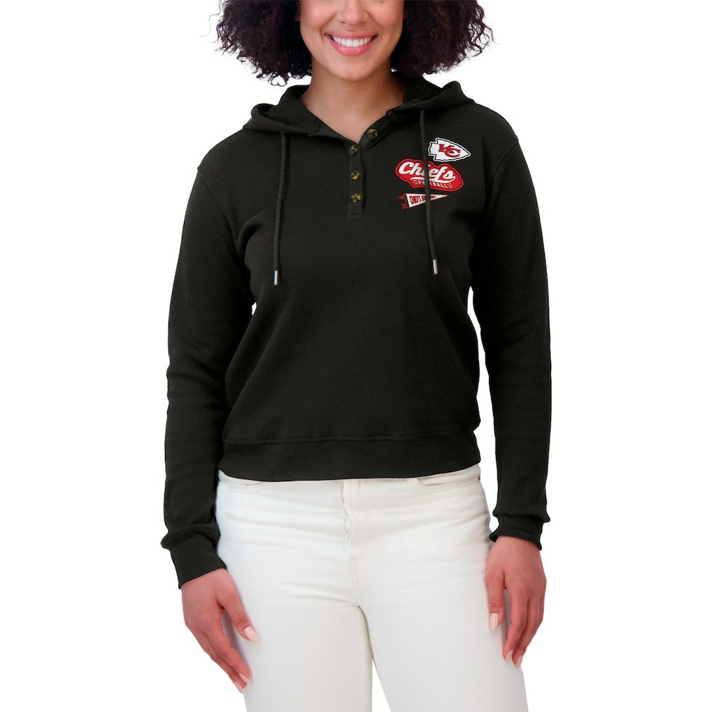 Kansas City Chiefs WEAR by Erin Andrews Women's Waffle-Knit Pullover Hoodie Black - NFL