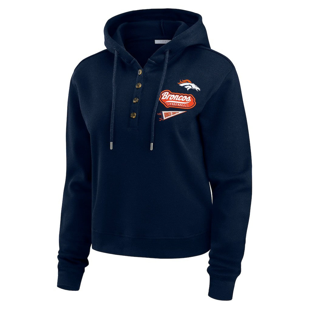 Denver Broncos WEAR by Erin Andrews Women's Waffle-Knit Pullover Hoodie Navy - NFL