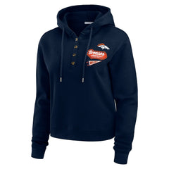 Denver Broncos WEAR by Erin Andrews Women's Waffle-Knit Pullover Hoodie Navy - NFL