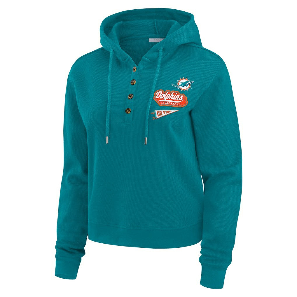 Miami Dolphins WEAR by Erin Andrews Women's Waffle-Knit Pullover Hoodie Aqua - NFL
