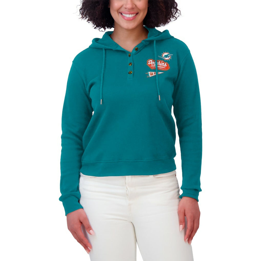 Miami Dolphins WEAR by Erin Andrews Women's Waffle-Knit Pullover Hoodie Aqua - NFL