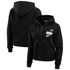 New Orleans Saints WEAR by Erin Andrews Women's Waffle-Knit Pullover Hoodie Black - NFL