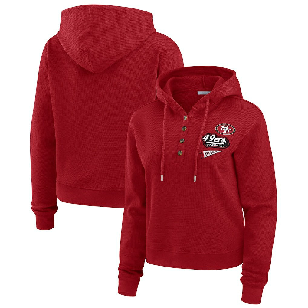 San Francisco 49ers WEAR by Erin Andrews Women's Waffle-Knit Pullover Hoodie Scarlet - NFL