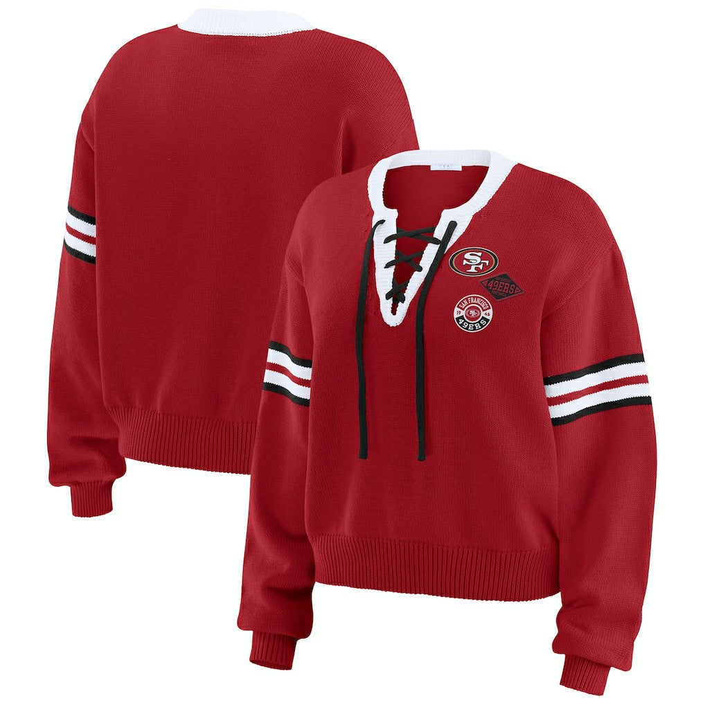 San Francisco 49ers WEAR by Erin Andrews Women's Lace-Up Sweater Scarlet - NFL