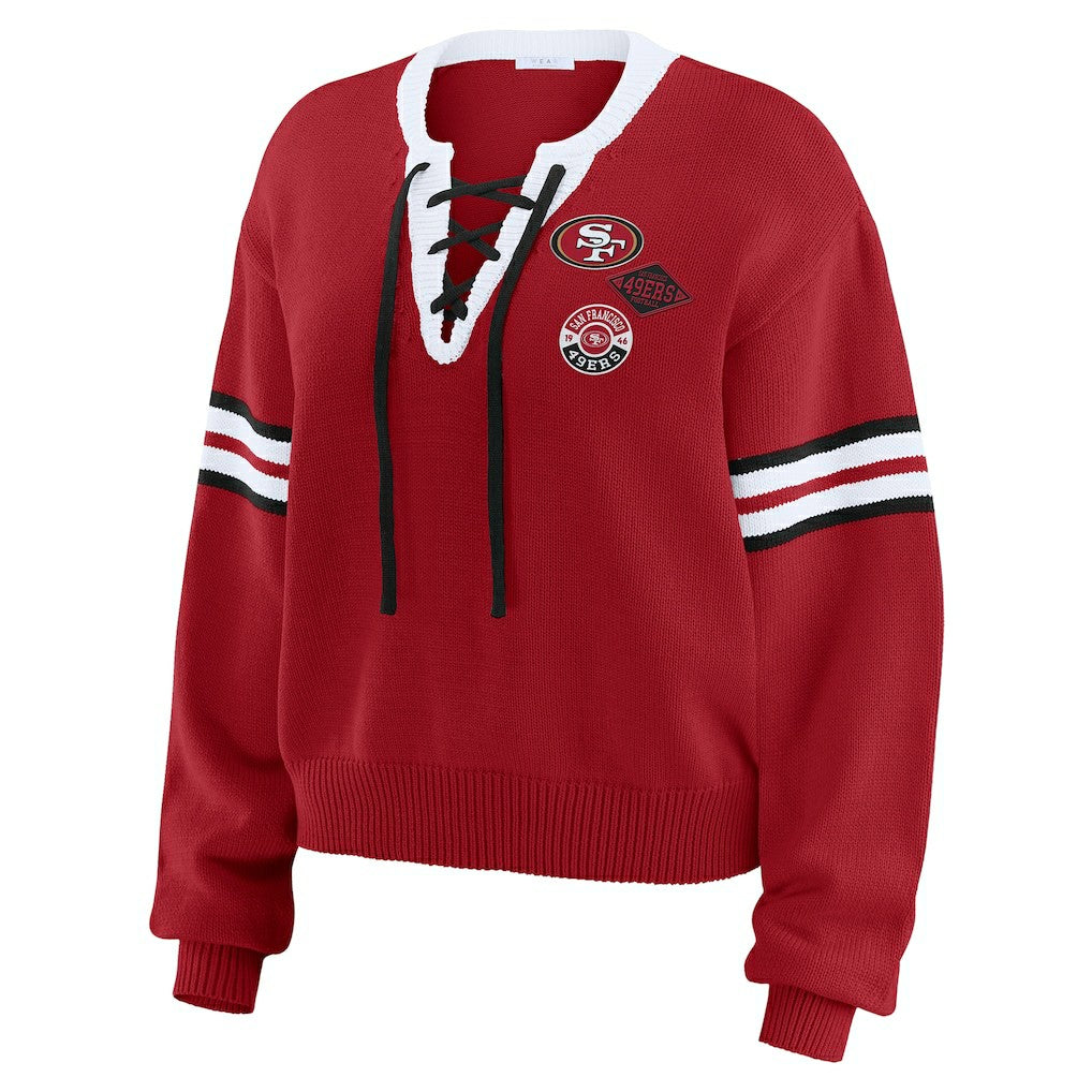 San Francisco 49ers WEAR by Erin Andrews Women's Lace-Up Sweater Scarlet - NFL