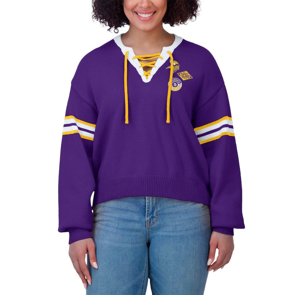 Minnesota Vikings WEAR by Erin Andrews Women's Lace-Up Sweater Purple - NFL