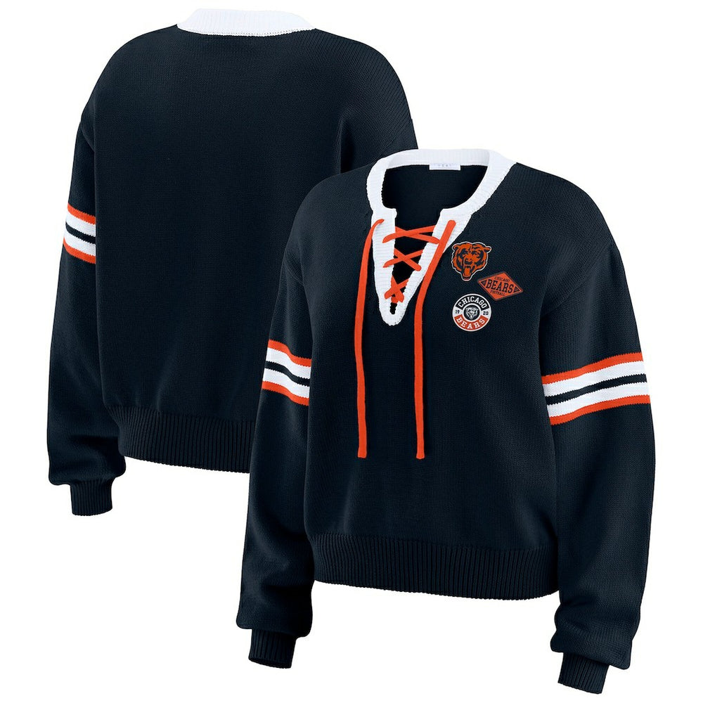 Chicago Bears WEAR by Erin Andrews Women's Lace-Up Sweater Navy - NFL