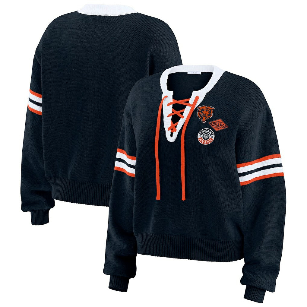 Chicago Bears WEAR by Erin Andrews Women's Lace-Up Sweater Navy - NFL