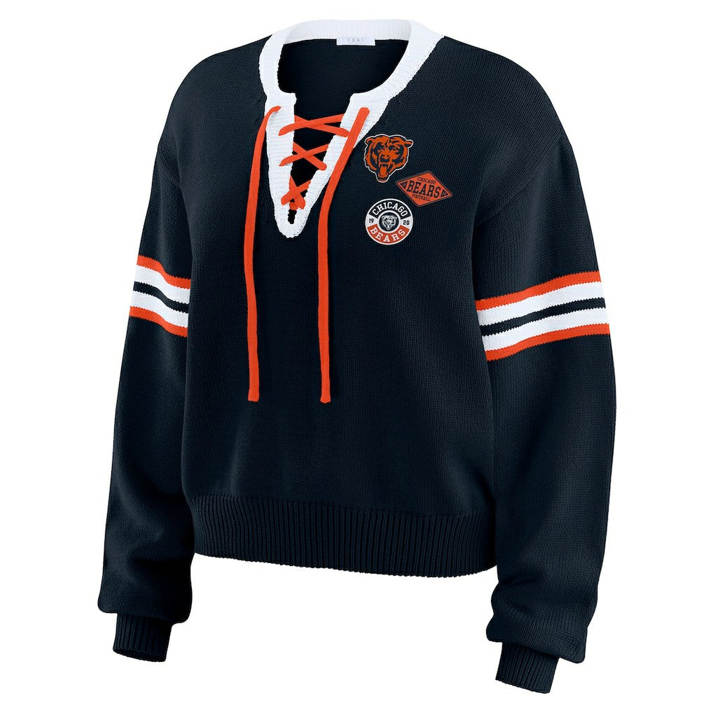 Chicago Bears WEAR by Erin Andrews Women's Lace-Up Sweater Navy - NFL