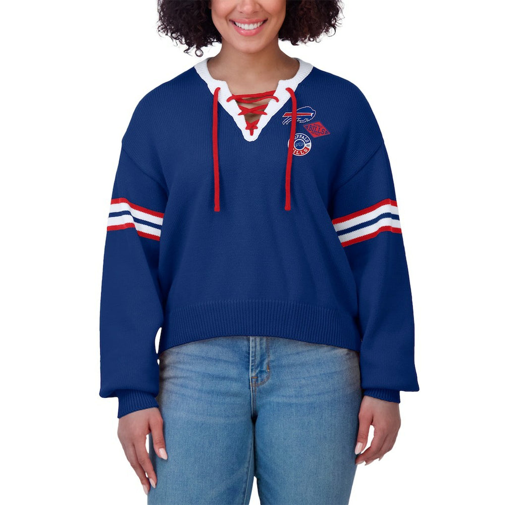 Buffalo Bills WEAR by Erin Andrews Women's Lace-Up Sweater Royal - NFL