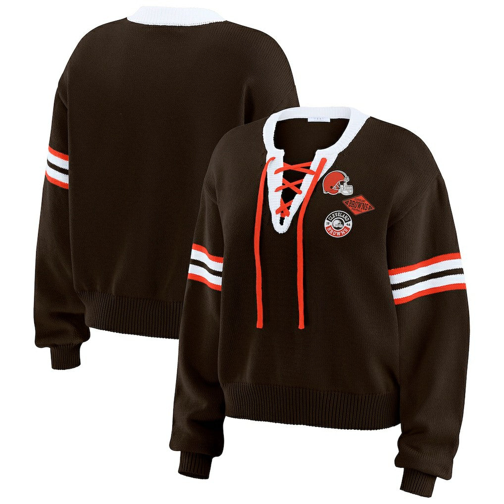 Cleveland Browns WEAR by Erin Andrews Women's Lace-Up Sweater Brown - NFL