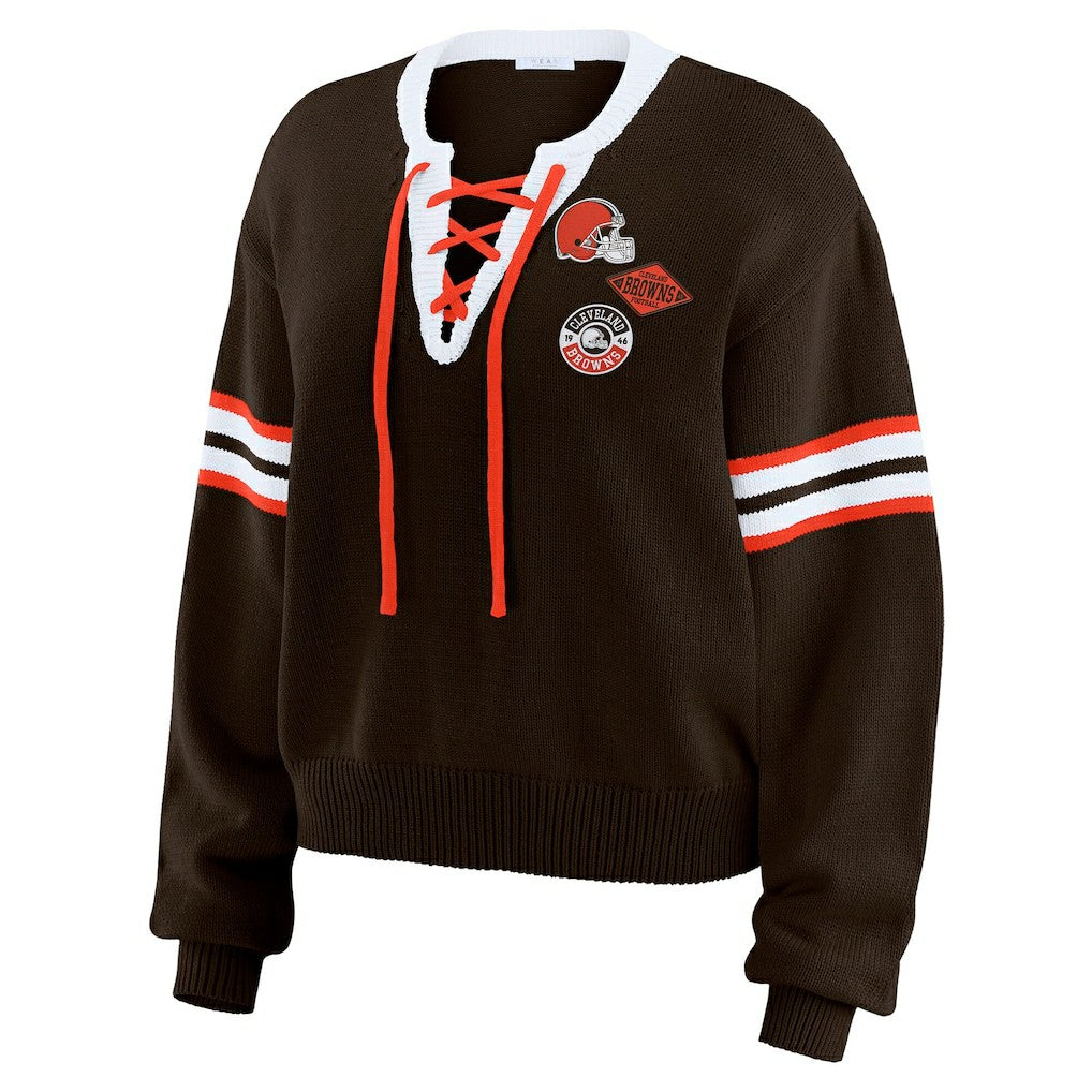 Cleveland Browns WEAR by Erin Andrews Women's Lace-Up Sweater Brown - NFL