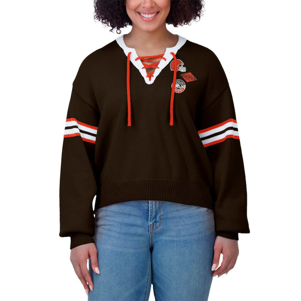 Cleveland Browns WEAR by Erin Andrews Women's Lace-Up Sweater Brown - NFL
