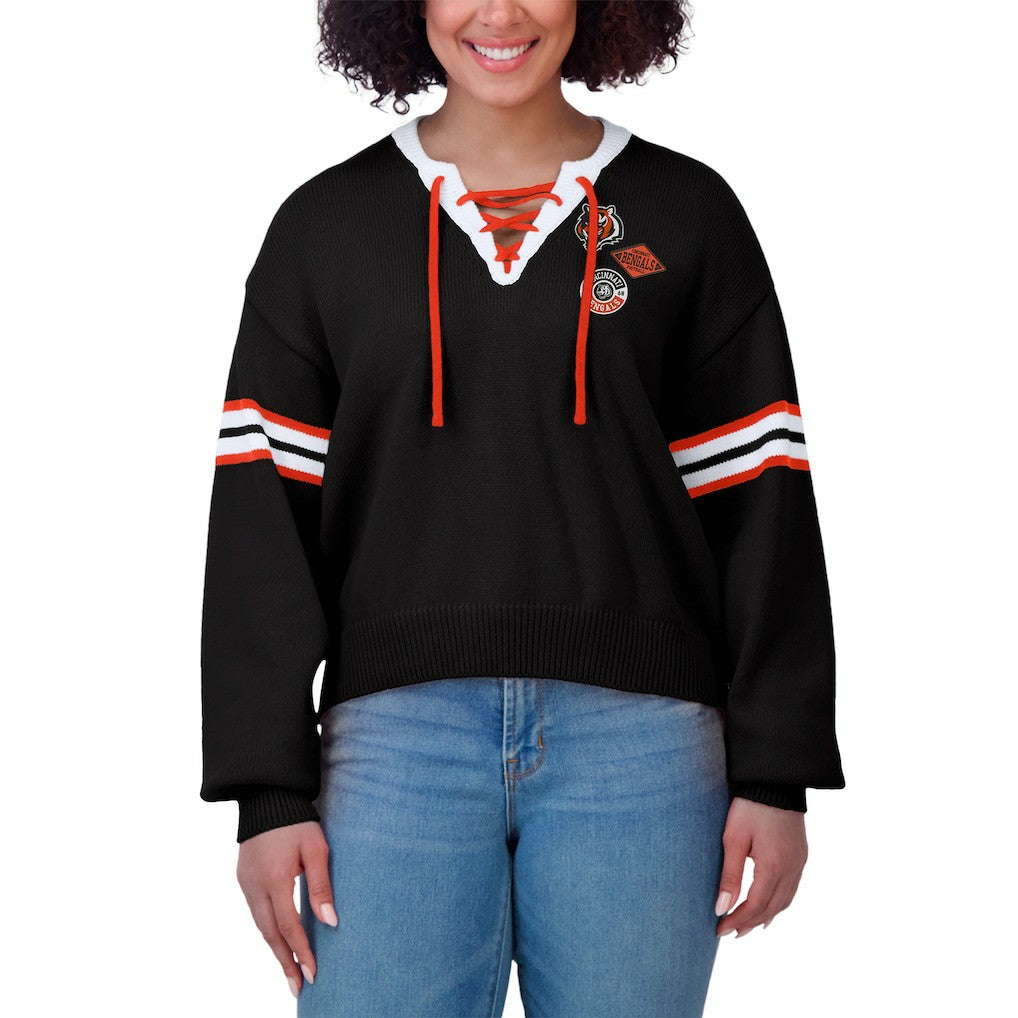 Cincinnati Bengals WEAR by Erin Andrews Women's Lace-Up Sweater Black - NFL