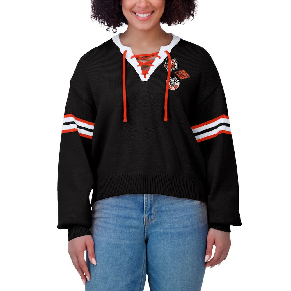 Cincinnati Bengals WEAR by Erin Andrews Women's Lace-Up Sweater Black - NFL