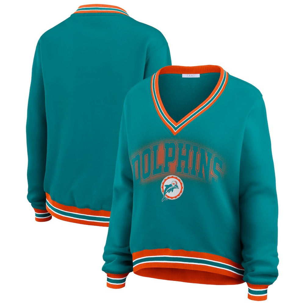 Miami Dolphins WEAR by Erin Andrews Women's Oversized Long Sleeve V-Neck Sweatshirt Aqua - NFL