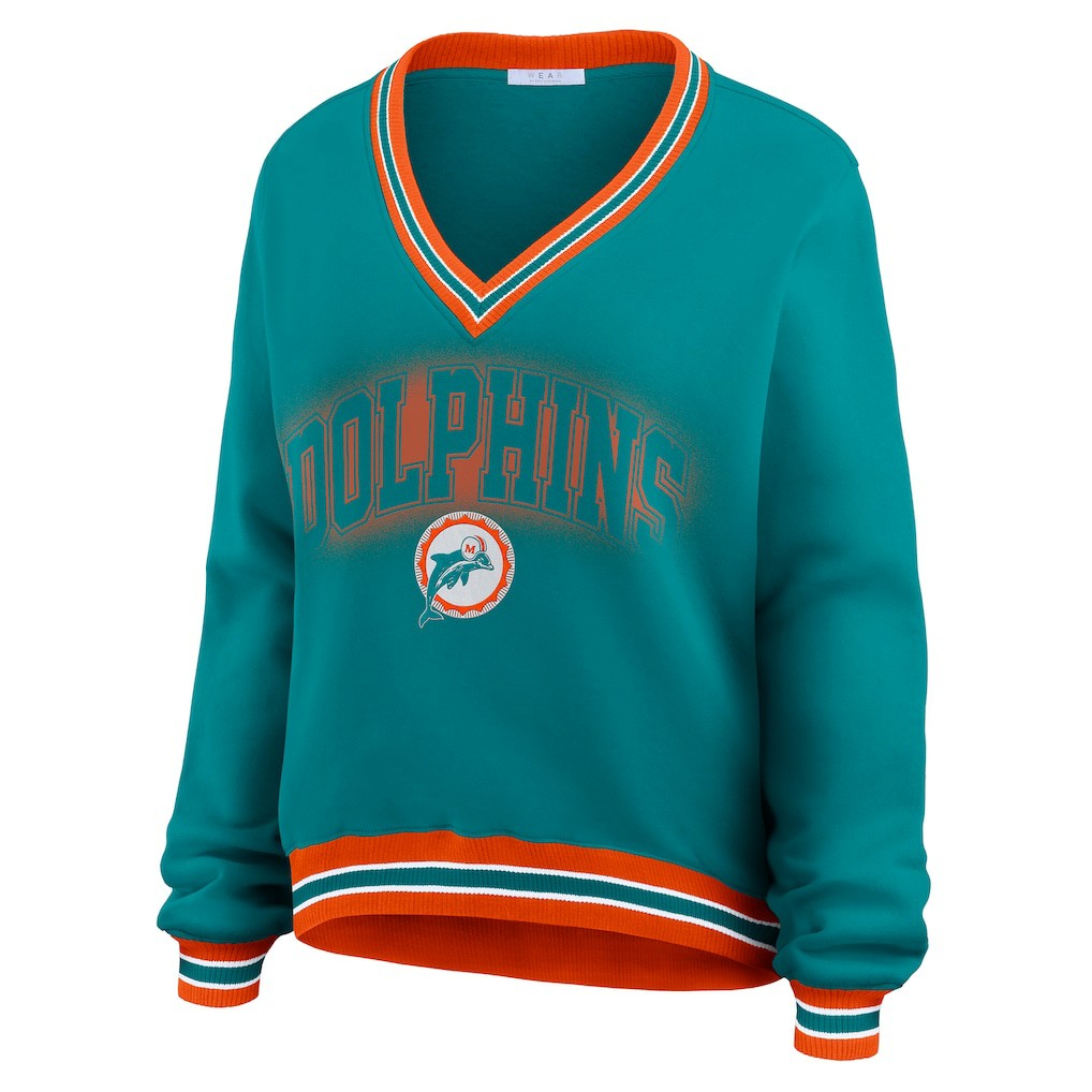 Miami Dolphins WEAR by Erin Andrews Women's Oversized Long Sleeve V-Neck Sweatshirt Aqua - NFL