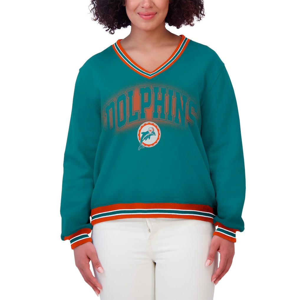Miami Dolphins WEAR by Erin Andrews Women's Oversized Long Sleeve V-Neck Sweatshirt Aqua - NFL
