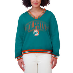 Miami Dolphins WEAR by Erin Andrews Women's Oversized Long Sleeve V-Neck Sweatshirt Aqua - NFL
