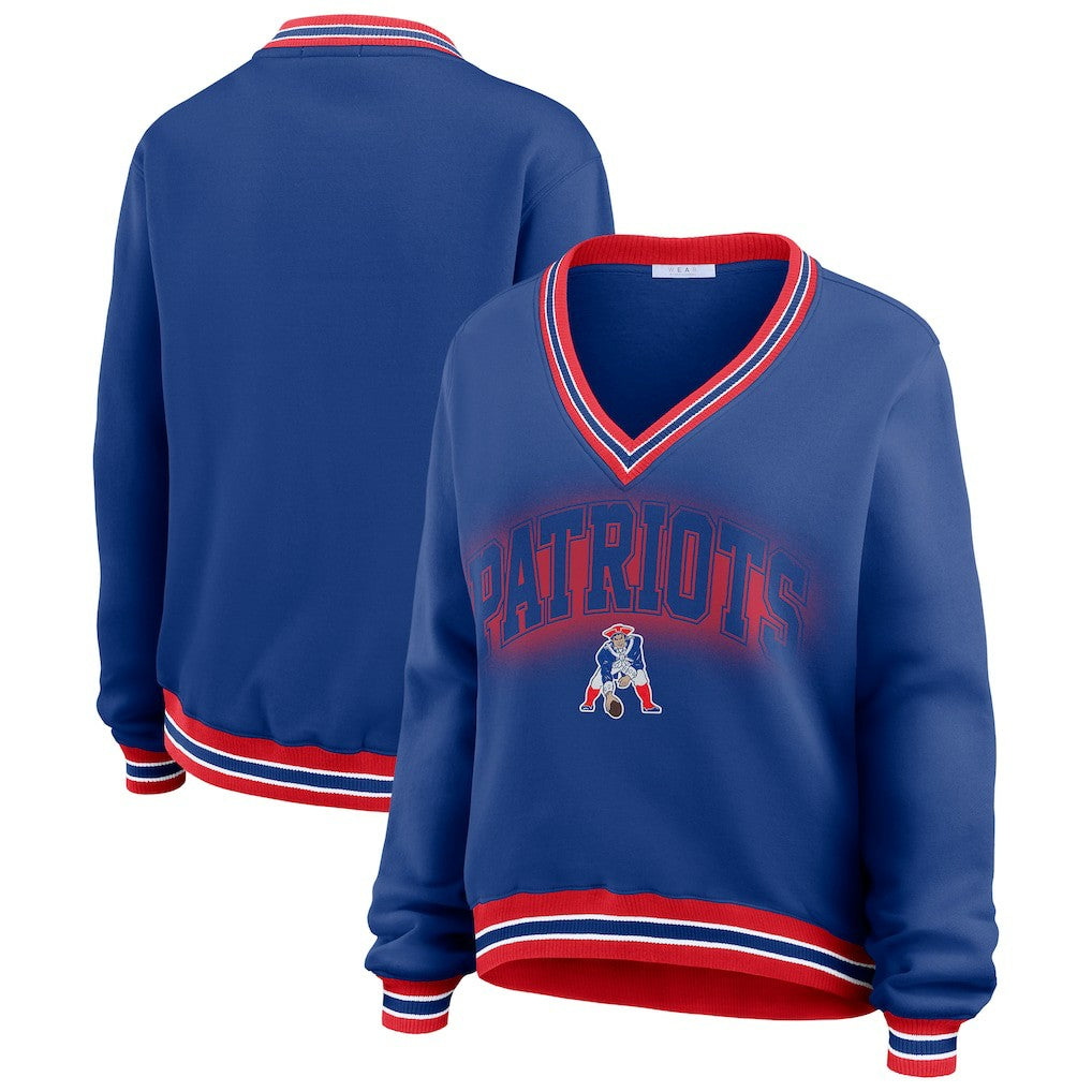 New England Patriots WEAR by Erin Andrews Women's Oversized Long Sleeve V-Neck Sweatshirt Navy - NFL