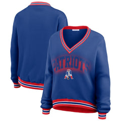 New England Patriots WEAR by Erin Andrews Women's Oversized Long Sleeve V-Neck Sweatshirt Navy - NFL