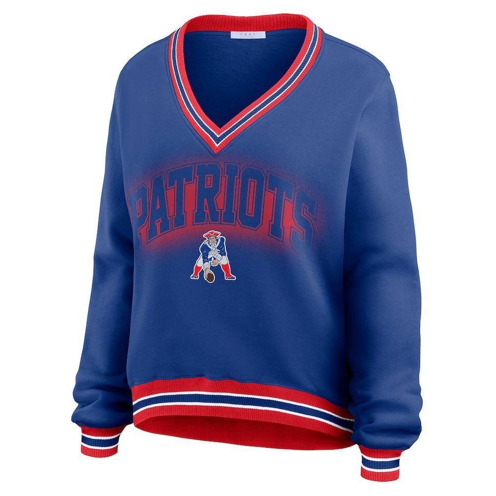 New England Patriots WEAR by Erin Andrews Women's Oversized Long Sleeve V-Neck Sweatshirt Navy - NFL