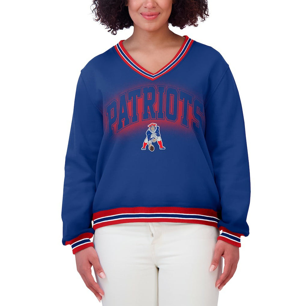 New England Patriots WEAR by Erin Andrews Women's Oversized Long Sleeve V-Neck Sweatshirt Navy - NFL