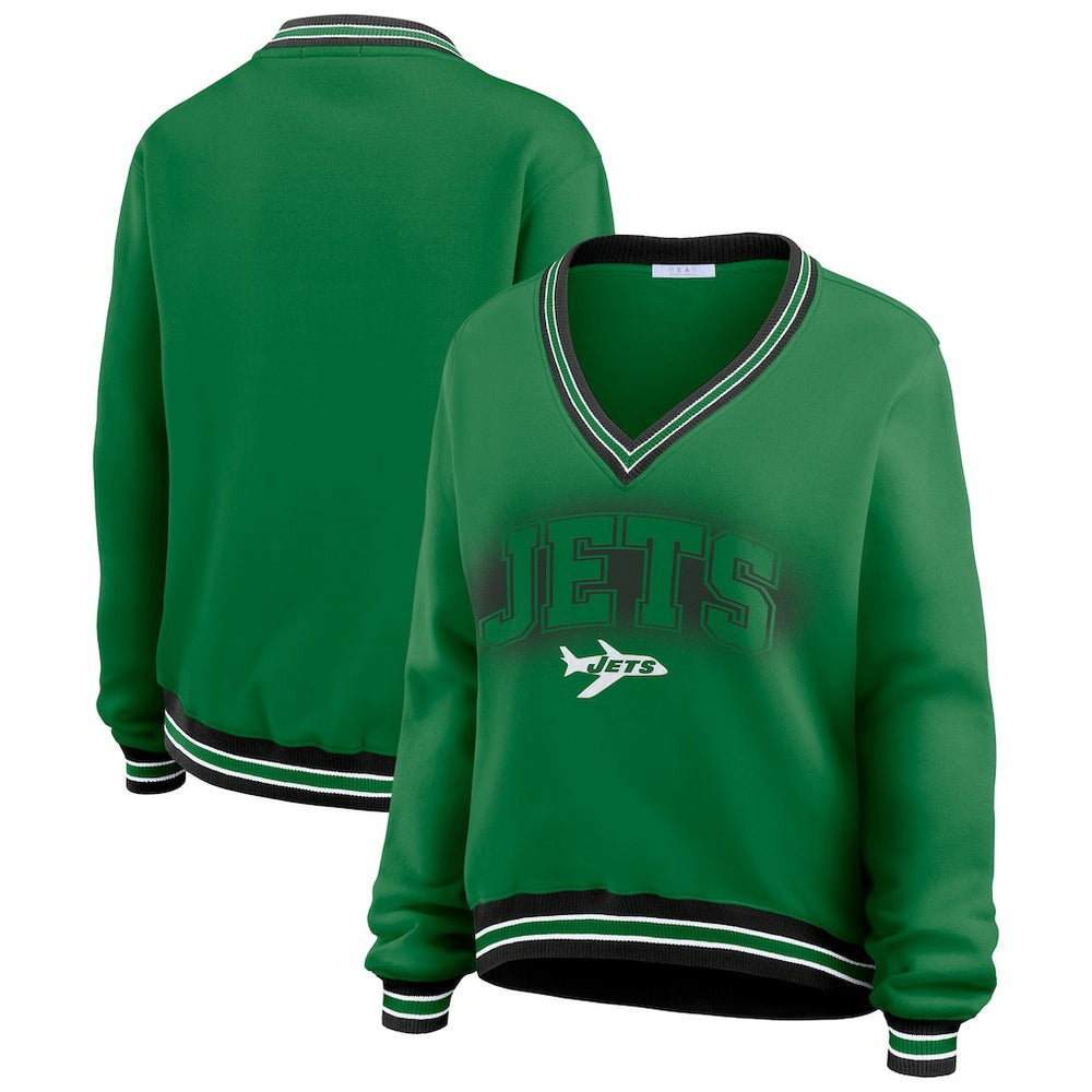 New York Jets WEAR by Erin Andrews Women's Oversized Long Sleeve V-Neck Sweatshirt Green - NFL
