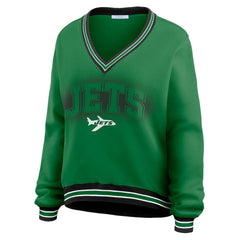 New York Jets WEAR by Erin Andrews Women's Oversized Long Sleeve V-Neck Sweatshirt Green - NFL