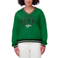 New York Jets WEAR by Erin Andrews Women's Oversized Long Sleeve V-Neck Sweatshirt Green - NFL