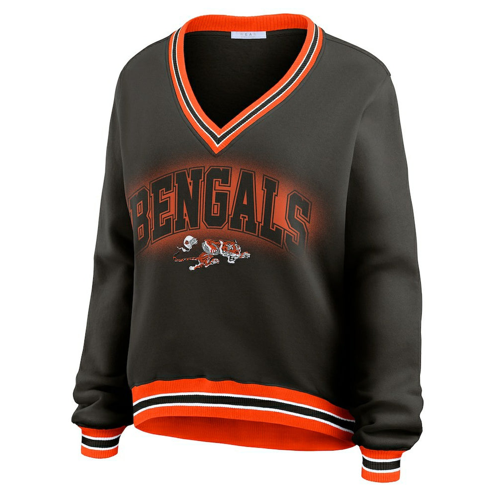 Cincinnati Bengals WEAR by Erin Andrews Women's Oversized Long Sleeve V-Neck Sweatshirt Black - NFL