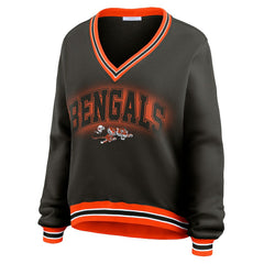 Cincinnati Bengals WEAR by Erin Andrews Women's Oversized Long Sleeve V-Neck Sweatshirt Black - NFL