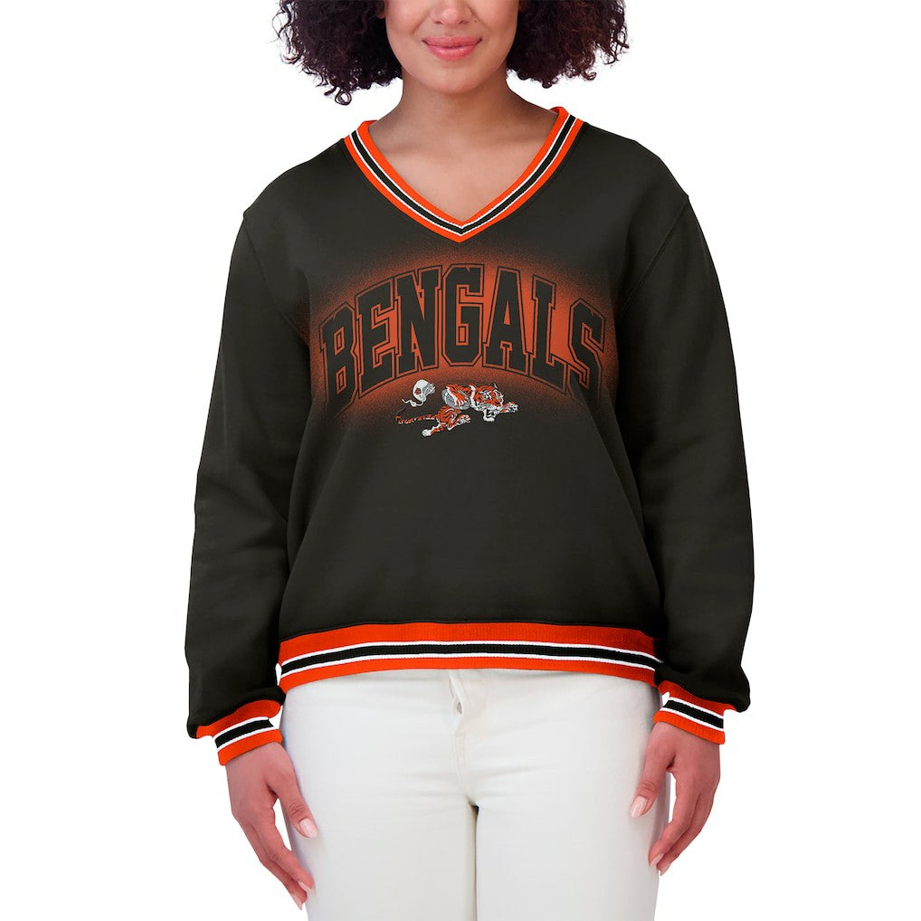 Cincinnati Bengals WEAR by Erin Andrews Women's Oversized Long Sleeve V-Neck Sweatshirt Black - NFL