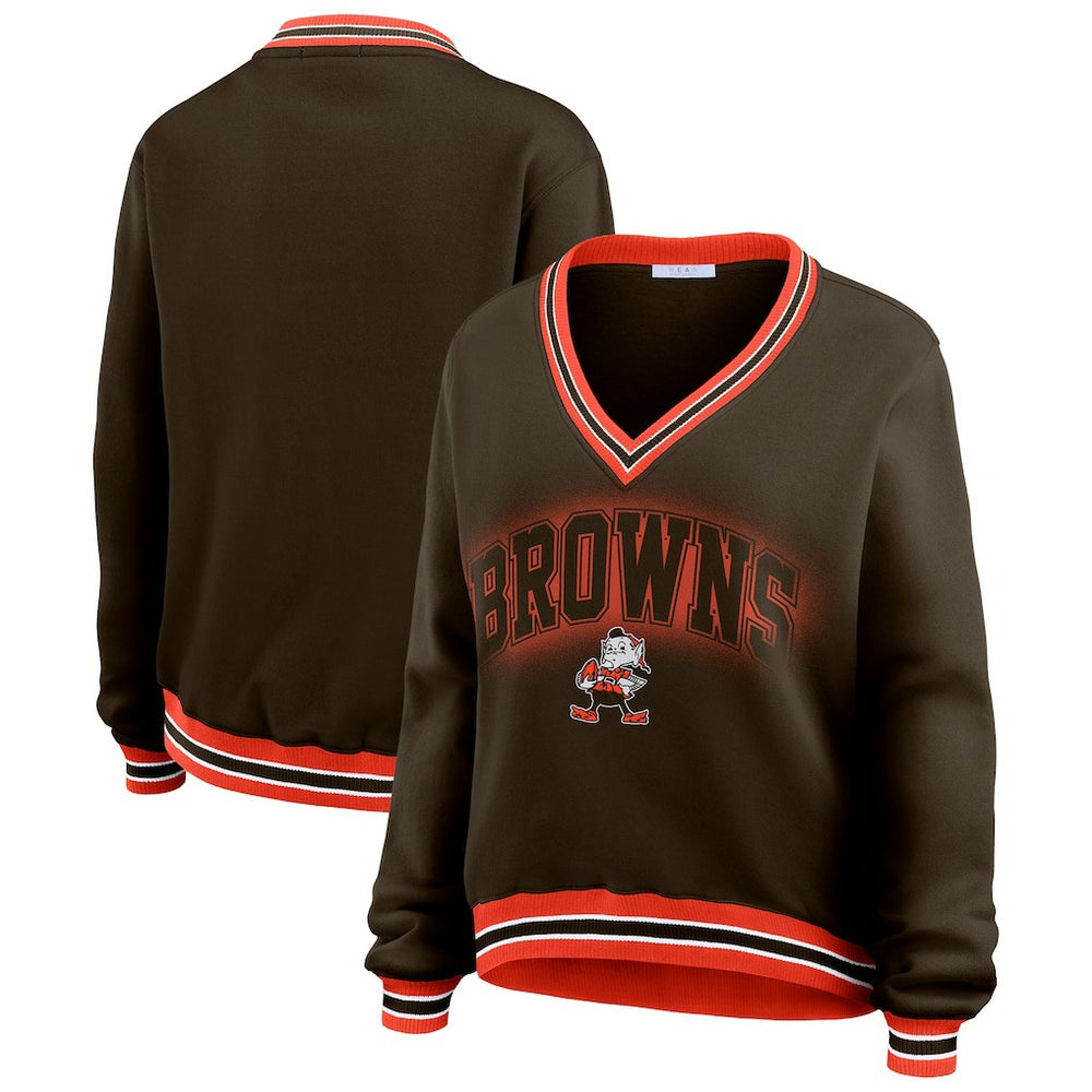 Cleveland Browns WEAR by Erin Andrews Women's Oversized Long Sleeve V-Neck Sweatshirt Brown - NFL